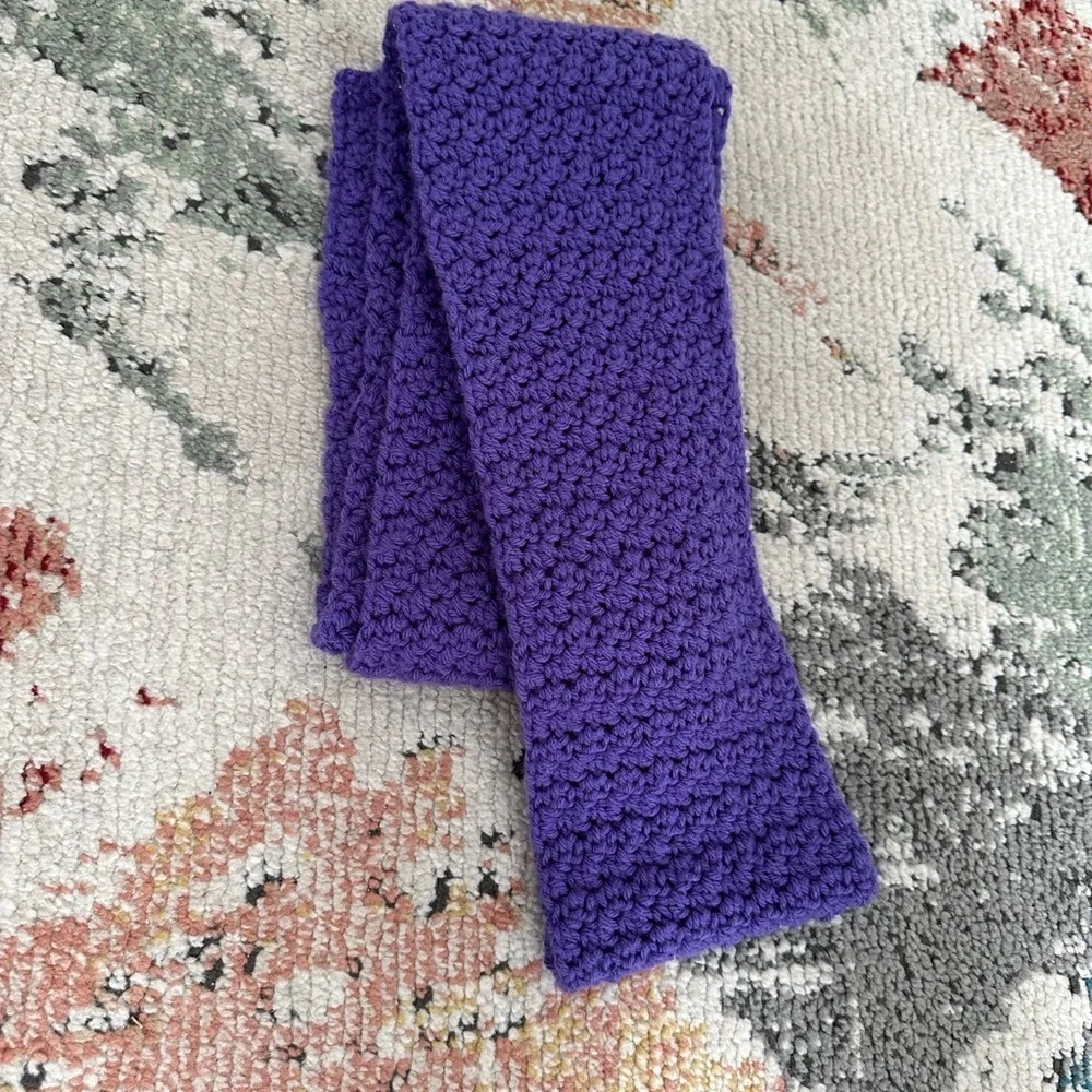 Hand Crafted Women’s Cozy Crochet Scarf Purple  Approx 80” Long